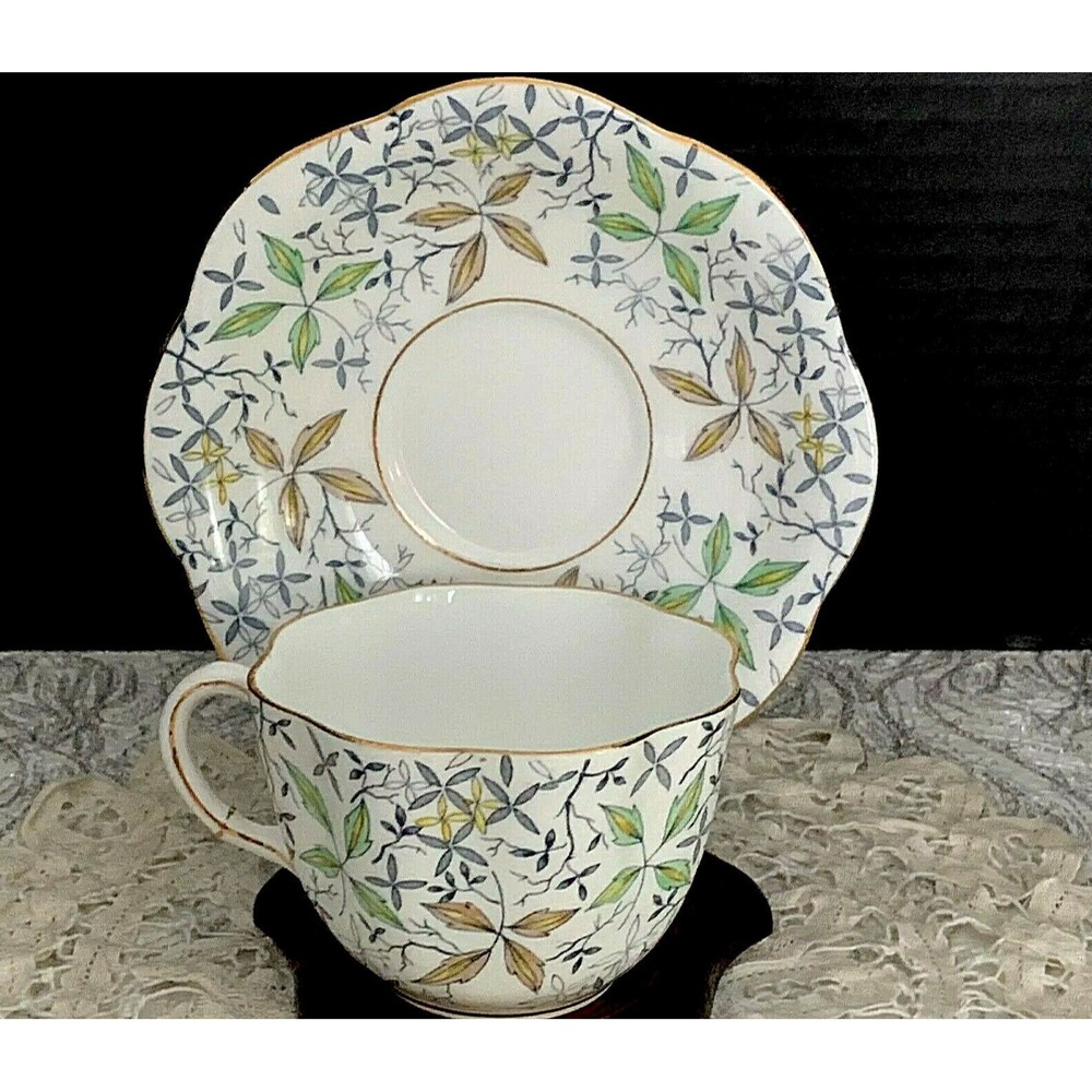 Bone China Cup & Saucer Taylor Kent Longton Scalloped Edge 1940s England